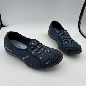 Skechers Shoes Womens Size‎ 7.5 Relaxed Fit Slip On Breathe Easy Black Navy Blue